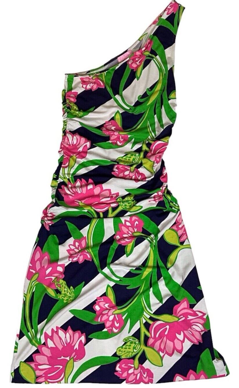 Lilly Pulitzer Womens S One Shoulder Mini Dress Resort Coastal Tropical Vacation
